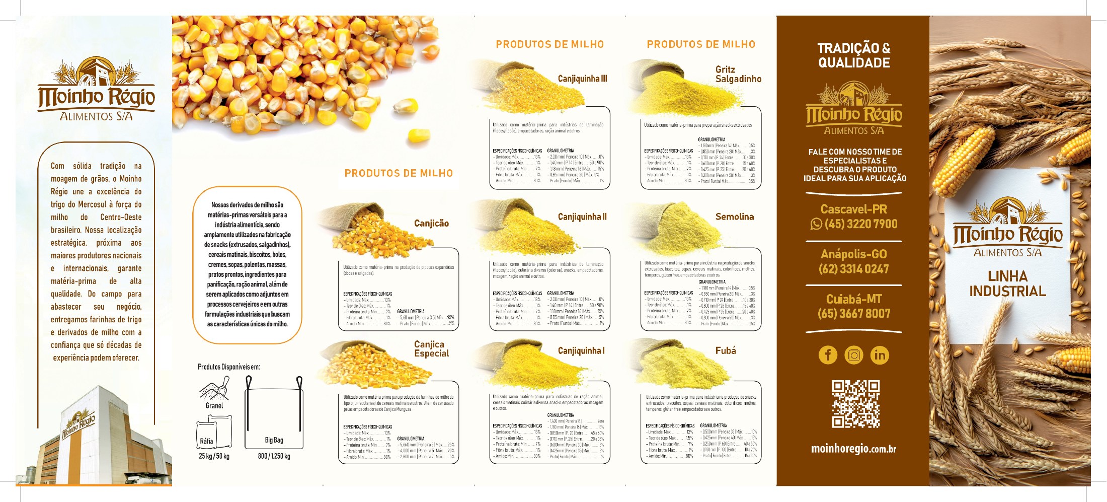 Folder Moinho Régio: produtos de milho para linha industrial